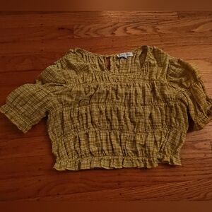 Lime Green Plaid Crop Blouse - Unknown Brand